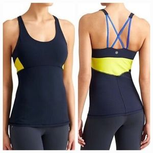 Athleta Start Up Tank in Navy Blue & Yellow Size Small
